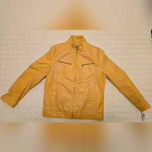 New Men's Yellow perforated faux leather Michael Kors Moto Style Jacket, size L